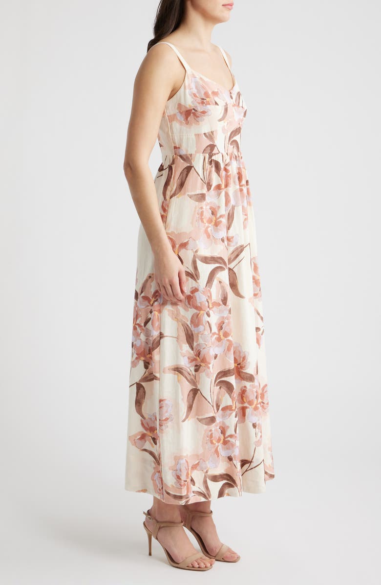 Parker Seamed Linen Blend Midi Sundress, Alternate, color, Sepia Rose