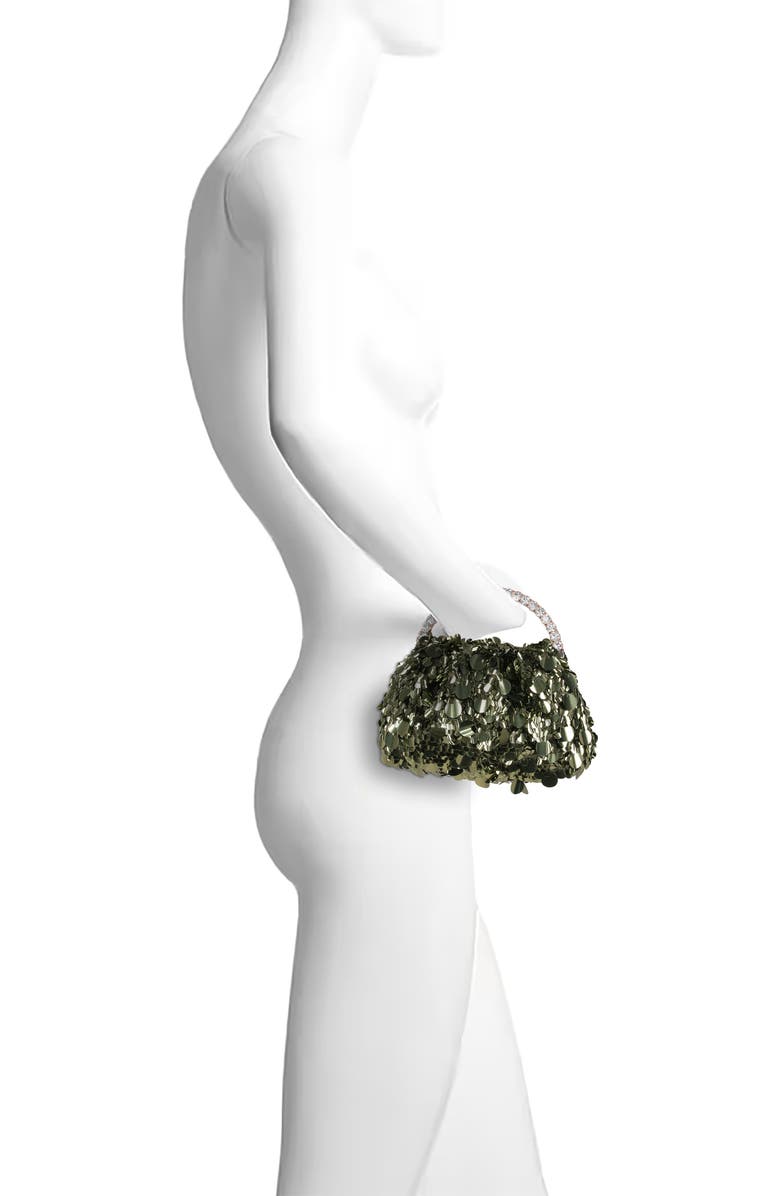 Jewel Badgley Mischka Holly Crinkle Sequin Crystal Handle Pouch Clutch, Alternate, color,
