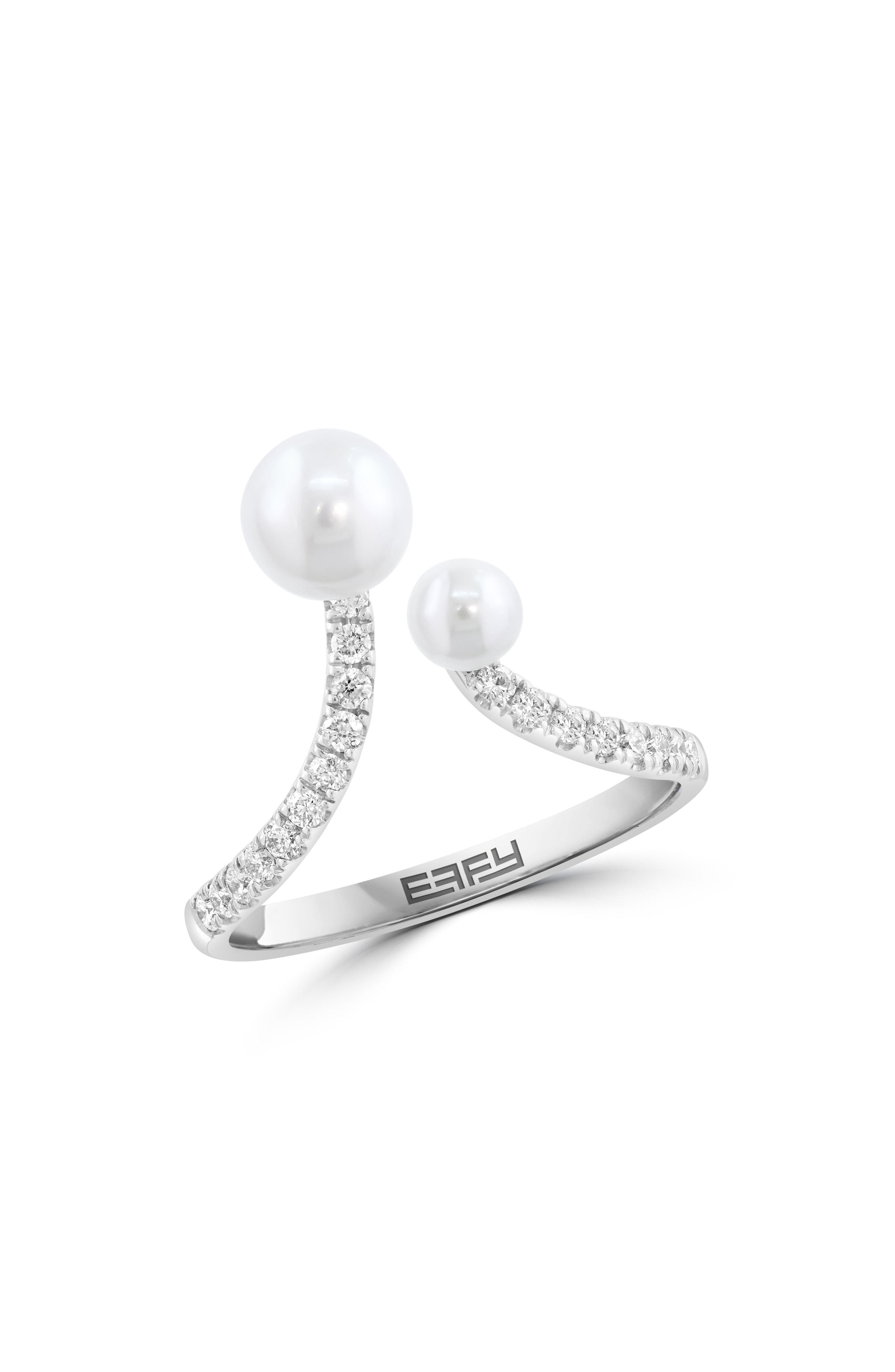 EFFY Sterling Silver Diamond & Freshwater Pearl Open Band Ring