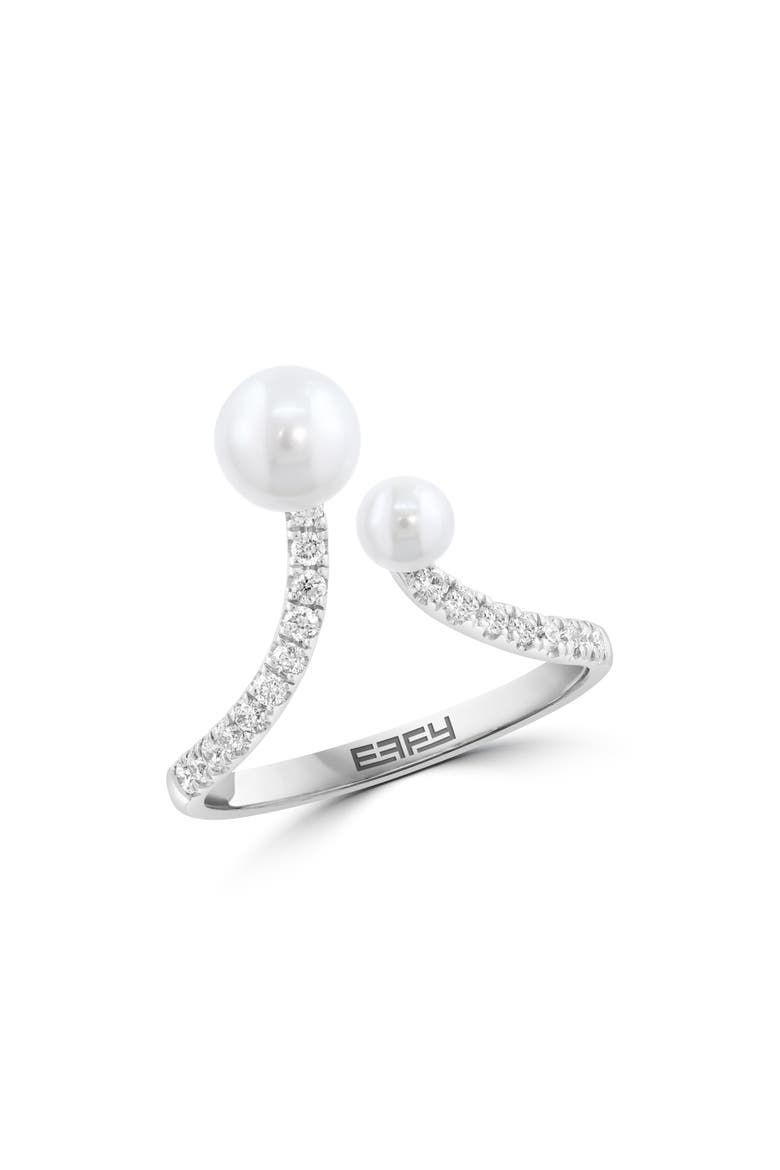 Sterling Silver Diamond & Freshwater Pearl Open Band Ring, Main, color, WHITE