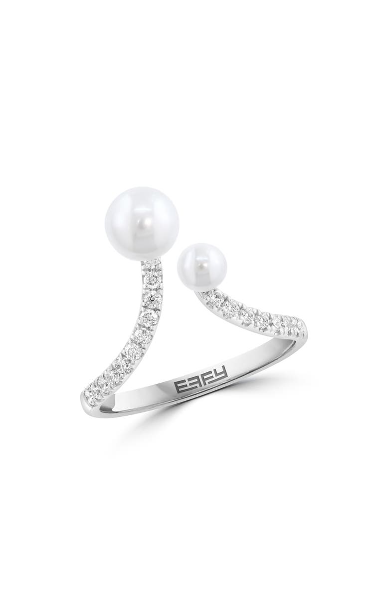 EFFY Sterling Silver Diamond & Freshwater Pearl Open Band Ring, Main, color, White
