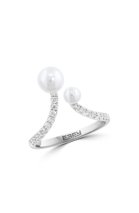 Sterling Silver Diamond & Freshwater Pearl Open Band Ring