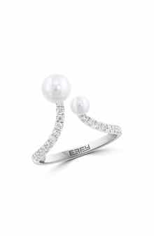 EFFY Sterling Silver Diamond & Freshwater Pearl Open Band Ring