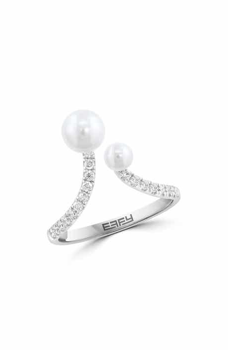 EFFY Sterling Silver Diamond & Freshwater Pearl Open Band Ring