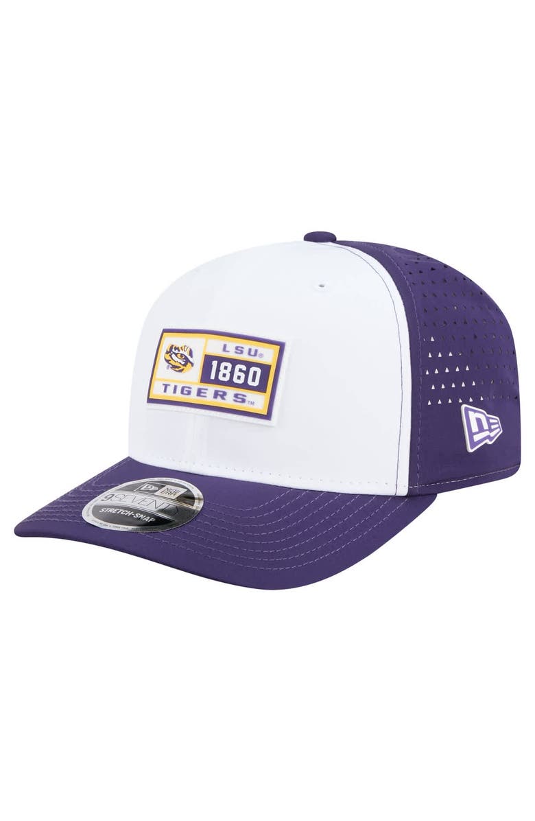 New Era Men's New Era White/Purple LSU Tigers Perforated Patched 9SEVENTY Adjustable Hat, Main, color, White
