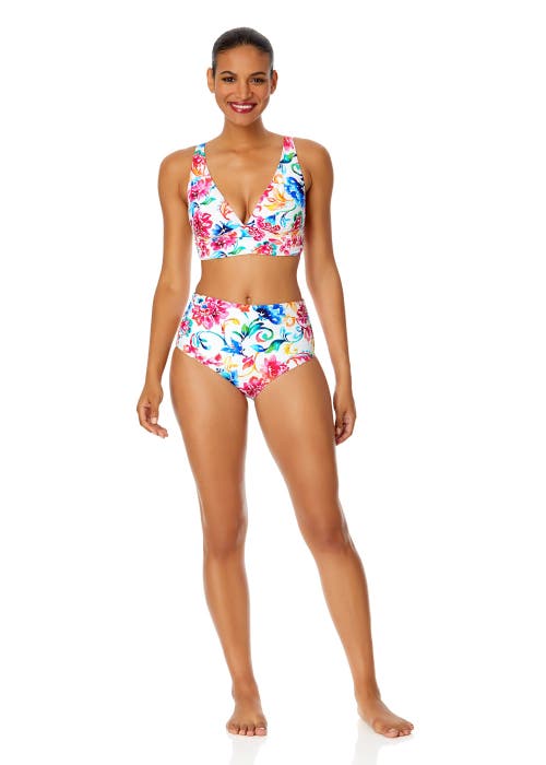 Anne Cole Watercolor Paisley Soft Band Shirred Bralette Bikini Top In Watercolor Paisley