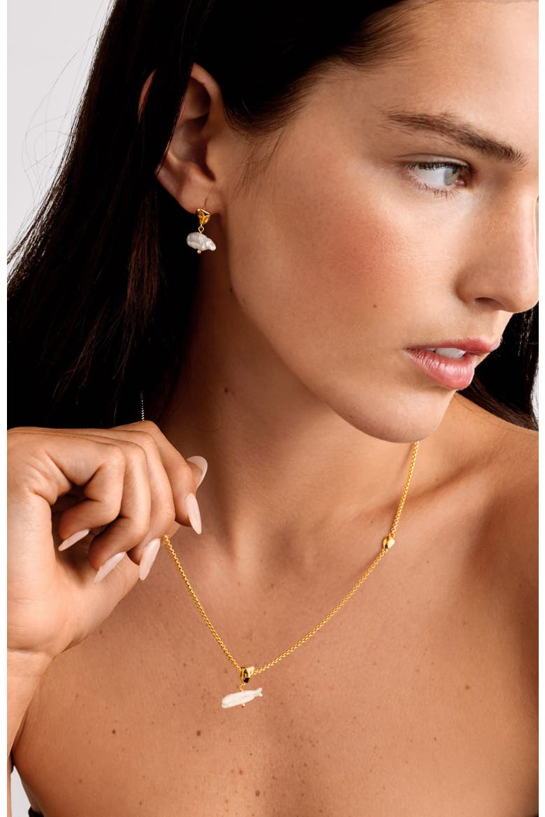 Sol Pearl T-Bar Necklace, Alternate, color, Gold