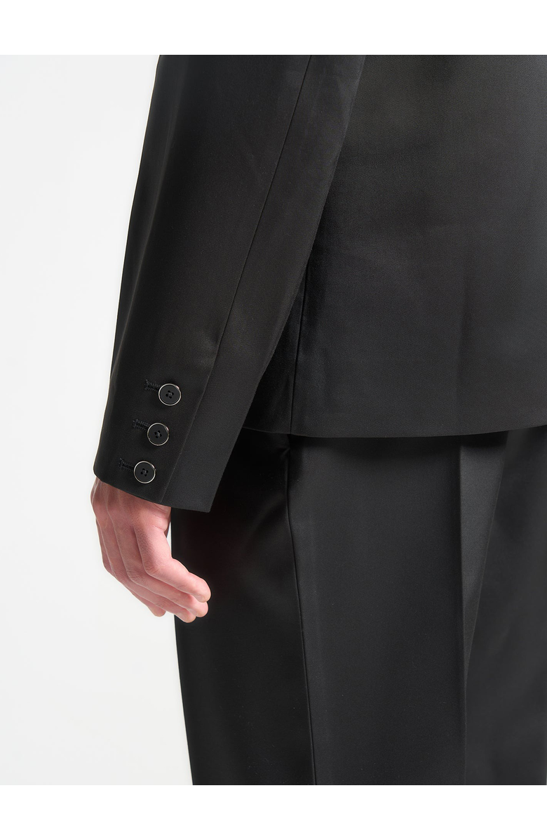 Manière De Voir Gaston Double Breasted Satin Suit Jacket, Alternate, color, Black