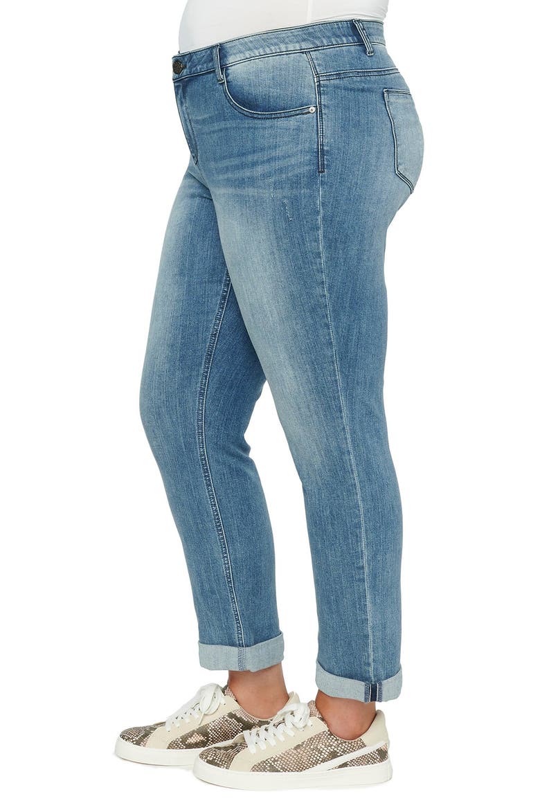 'Ab'Solution Distressed Girlfriend Jeans (Nordstrom Exclusive), Alternate, color, BLUE