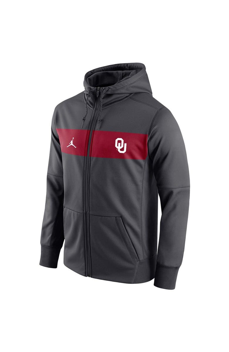 Jordan Brand Men's Jordan Brand Anthracite Oklahoma Sooners Logo Performance Full-Zip Hoodie, Alternate, color, 