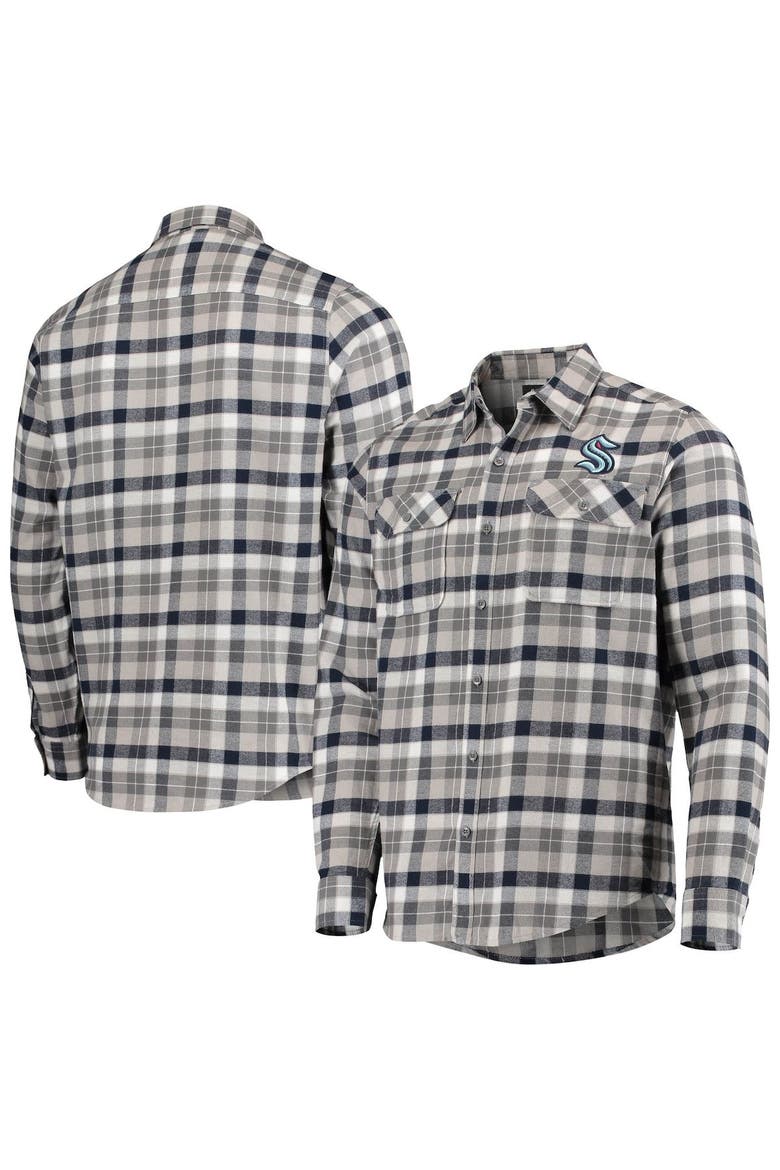 Men's Antigua Deep Sea Blue/Gray Seattle Kraken Ease Plaid Button-Up Long Sleeve Shirt, Alternate, color, Navy