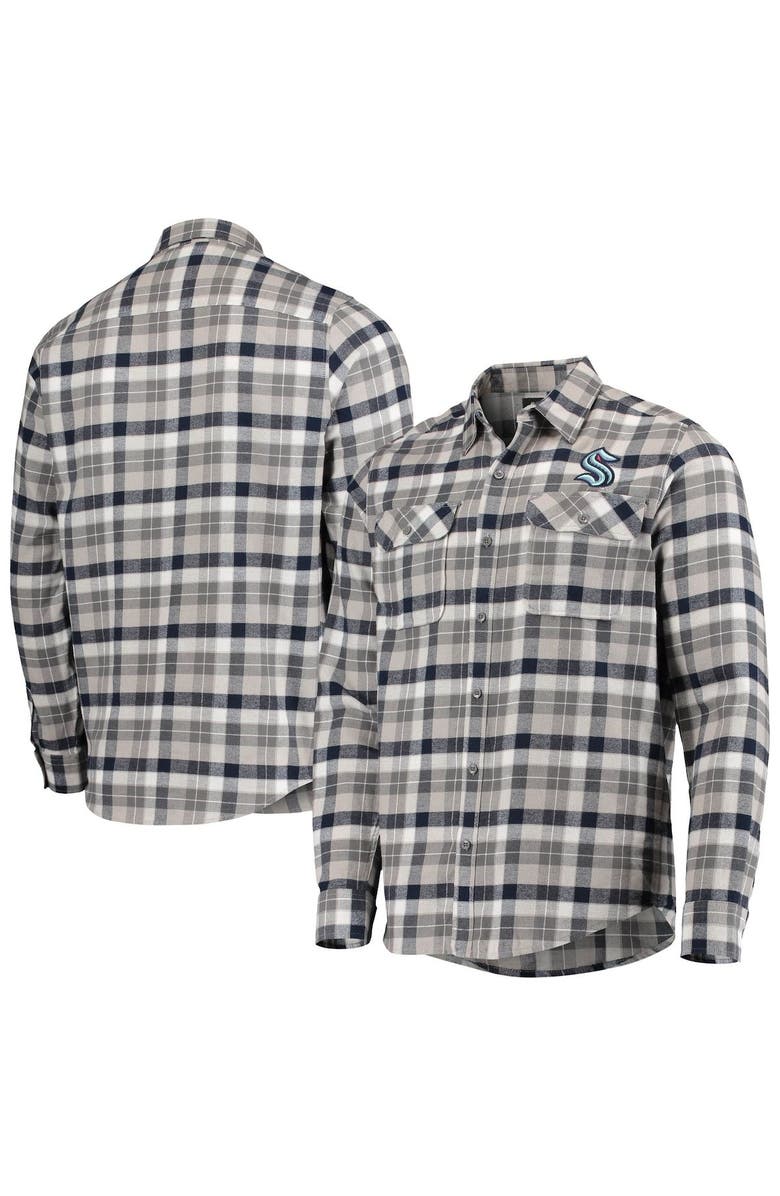 ANTIGUA Men's Antigua Deep Sea Blue/Gray Seattle Kraken Ease Plaid Button-Up Long Sleeve Shirt, Alternate, color, Navy