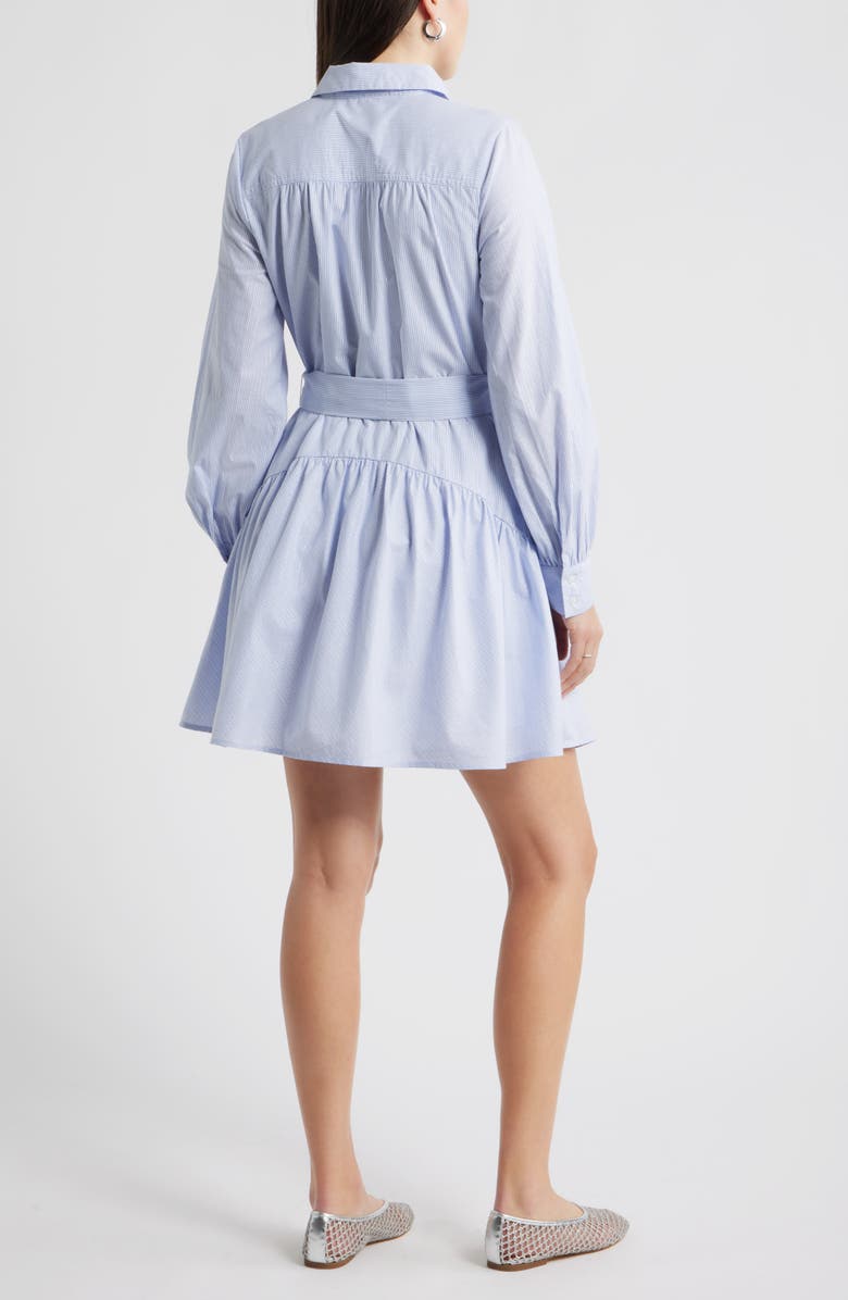 Caslon<sup>®</sup> Stripe Long Sleeve Tiered Mini Shirtdress, Alternate, color, Blue- White Silver Stripe