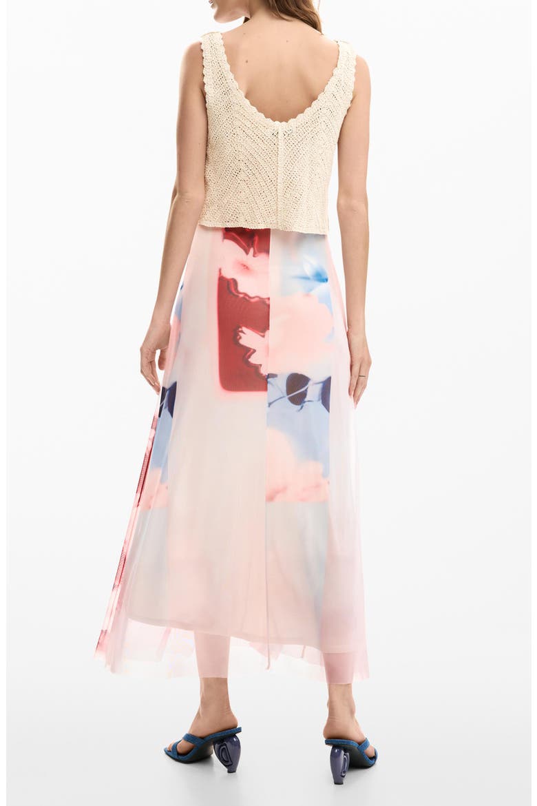 Crochet Bodice Floral Block Midi Dress, Alternate, color, PINK