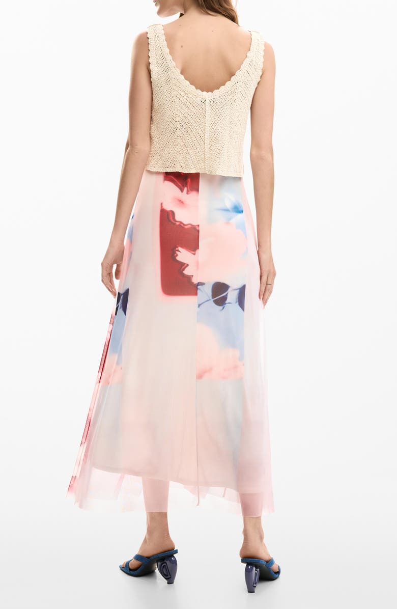 Desigual Crochet Bodice Floral Block Midi Dress, Alternate, color,