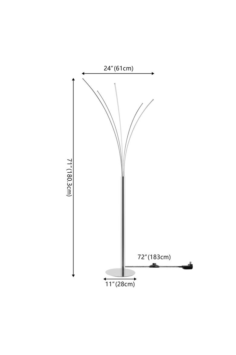 Fuochi Modern Minimalist Metal 5-Branch Arc Dimmable Integrated LED Floor Lamp with Remote Control, Alternate, color, Chrome
