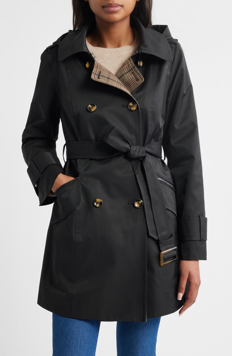 London Fog Double Breasted Trench Raincoat, Main, color, Black
