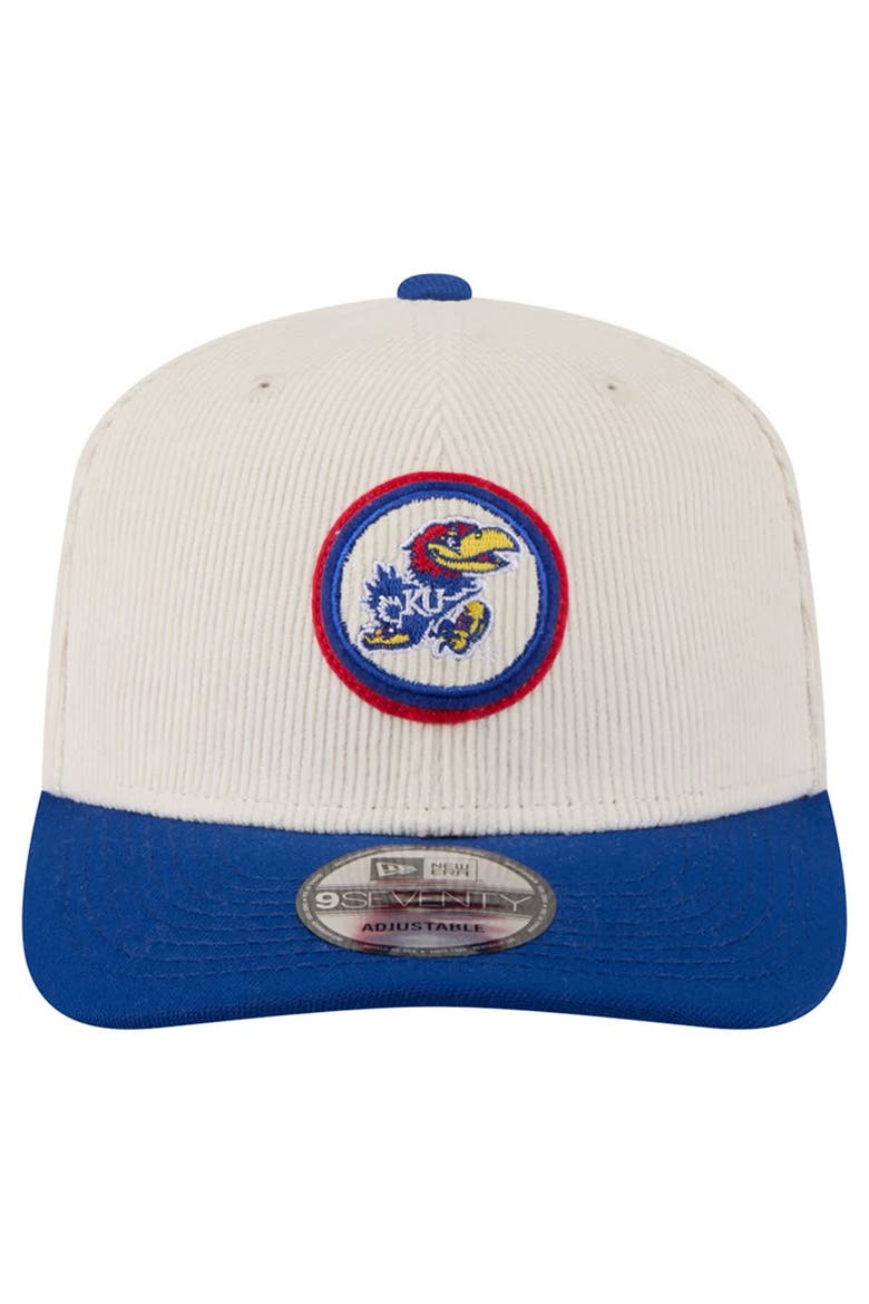 Men's New Era Cream/Royal Kansas Jayhawks Loyal Corduroy 9SEVENTY Adjustable Hat, Alternate, color, Cream