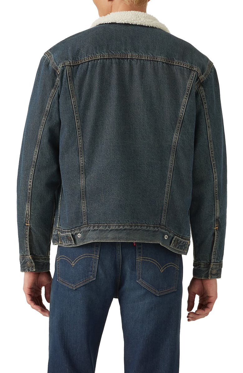Levi's<sup>®</sup> Relaxed Fit Faux Shearling Lined Denim Trucker Jacket, Alternate, color, Night Shadows Sherpa Trk