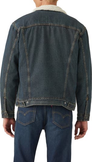 Relaxed Fit Faux Shearling Lined Denim Trucker Jacket