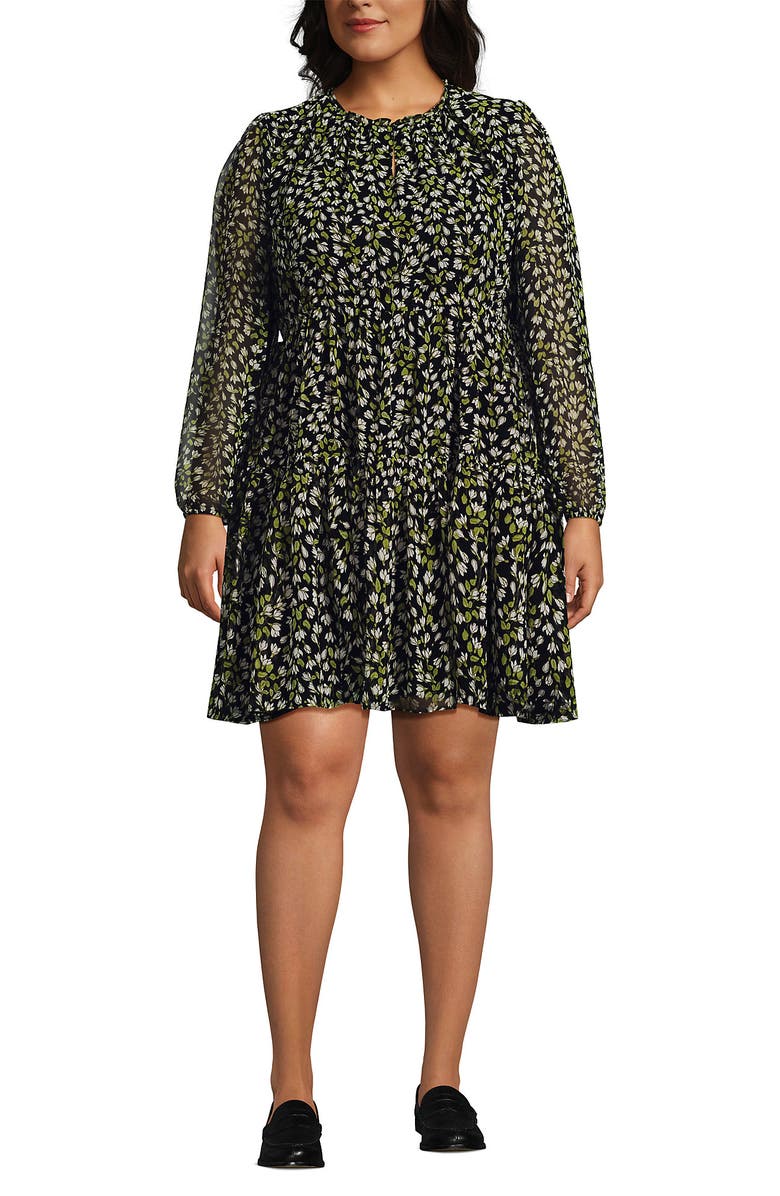 Lands' End Chiffon Above the Knee Adjustable Dress, Main, color, Black Mini Bloom Floral
