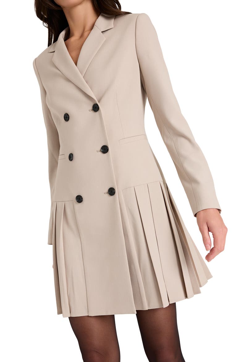 Pleat Detail Long Sleeve Coat Dress, Alternate, color, SAND