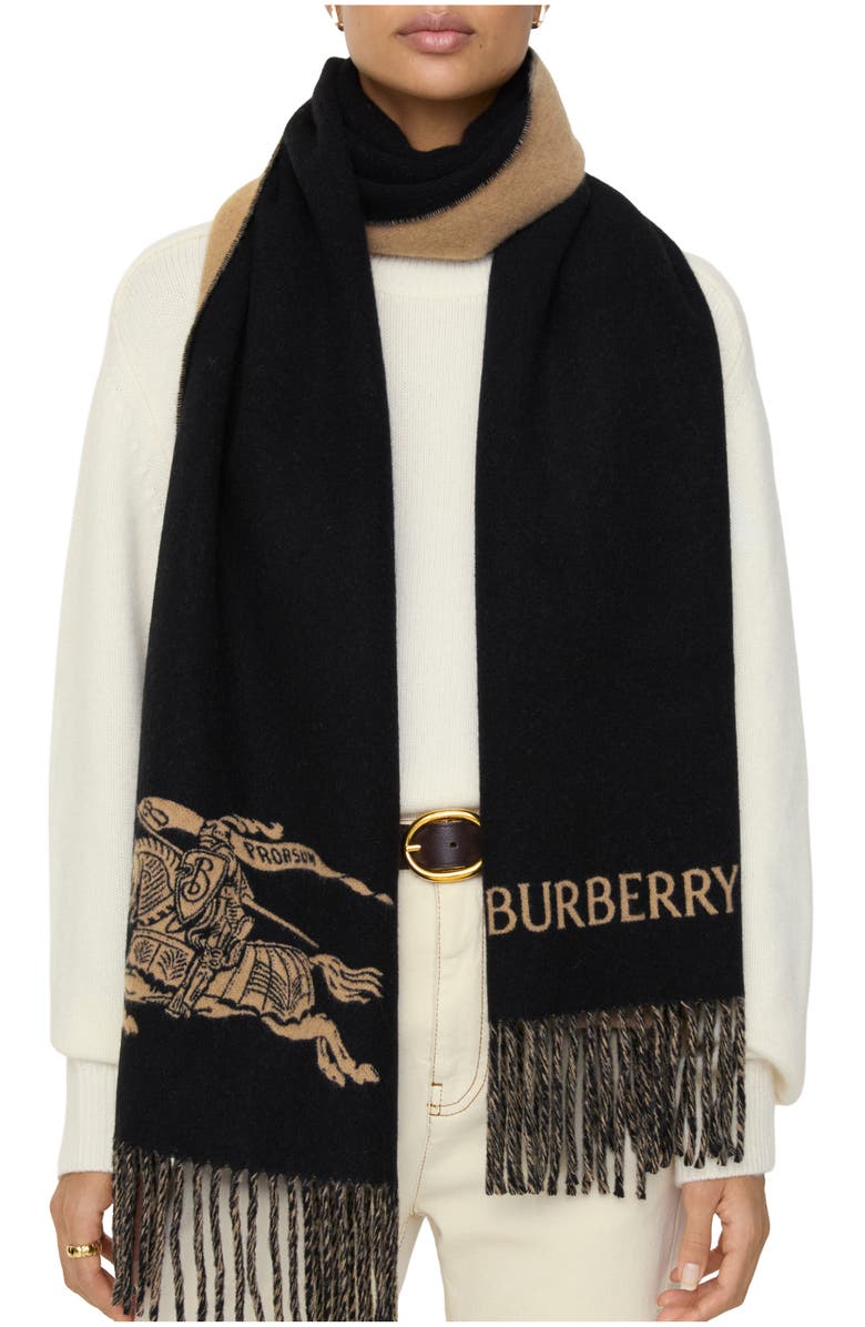 Burberry EKD Cashmere Scarf, Main, color, Camel/Black