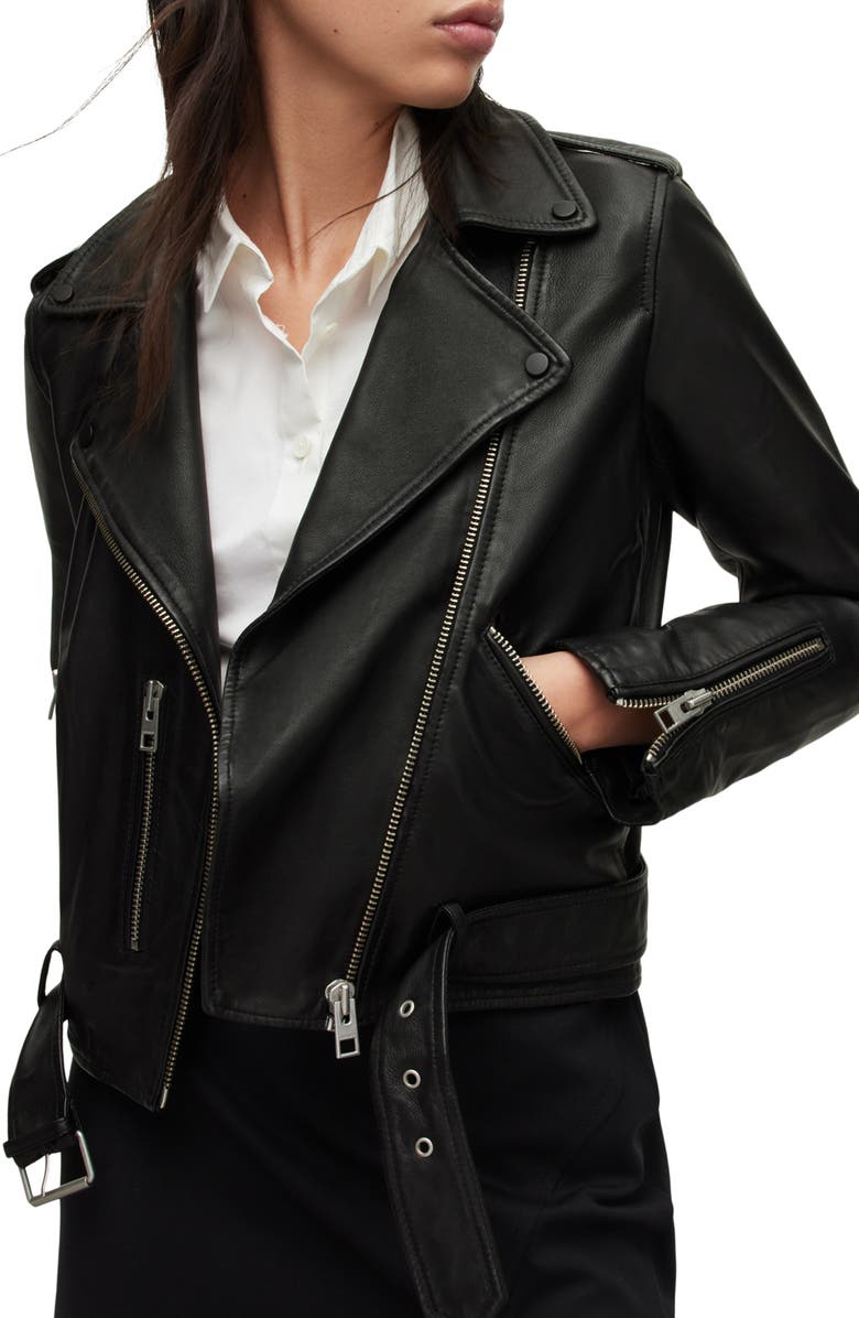 AllSaints Balfern Leather Biker Jacket, Alternate, color, Black/ Gold