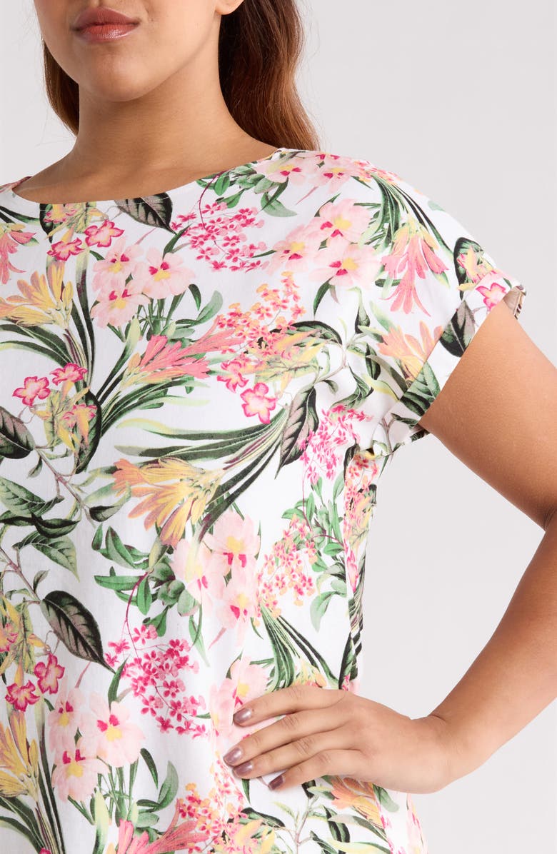 Jones New York Floral Print Linen Blend Dress, Alternate, color, Whtie Sand Multi