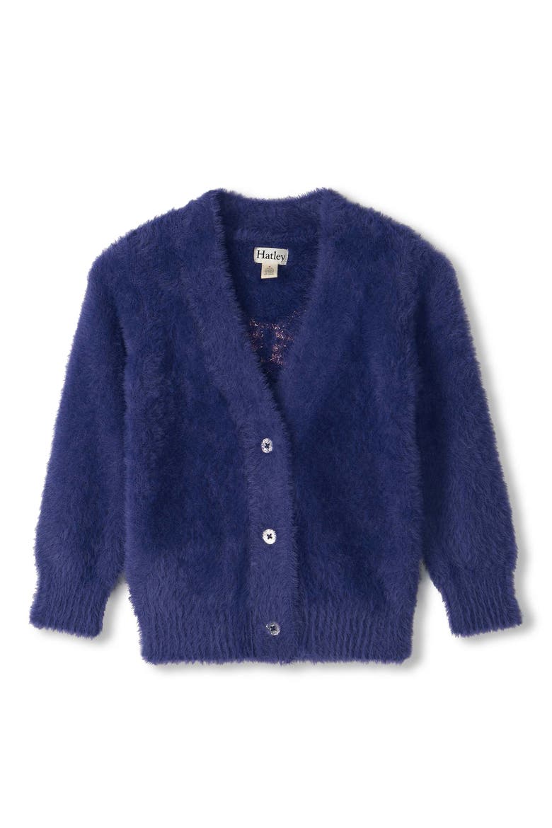 Kids' Fuzzy Bow Cardigan, Main, color, BRIGHT COBALT