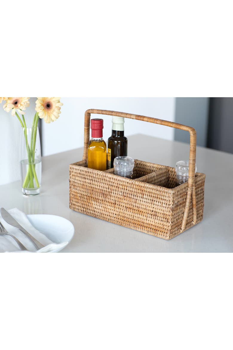Rattan 3-Section Cutlery Caddy with Handle, Alternate, color, Honey Brown