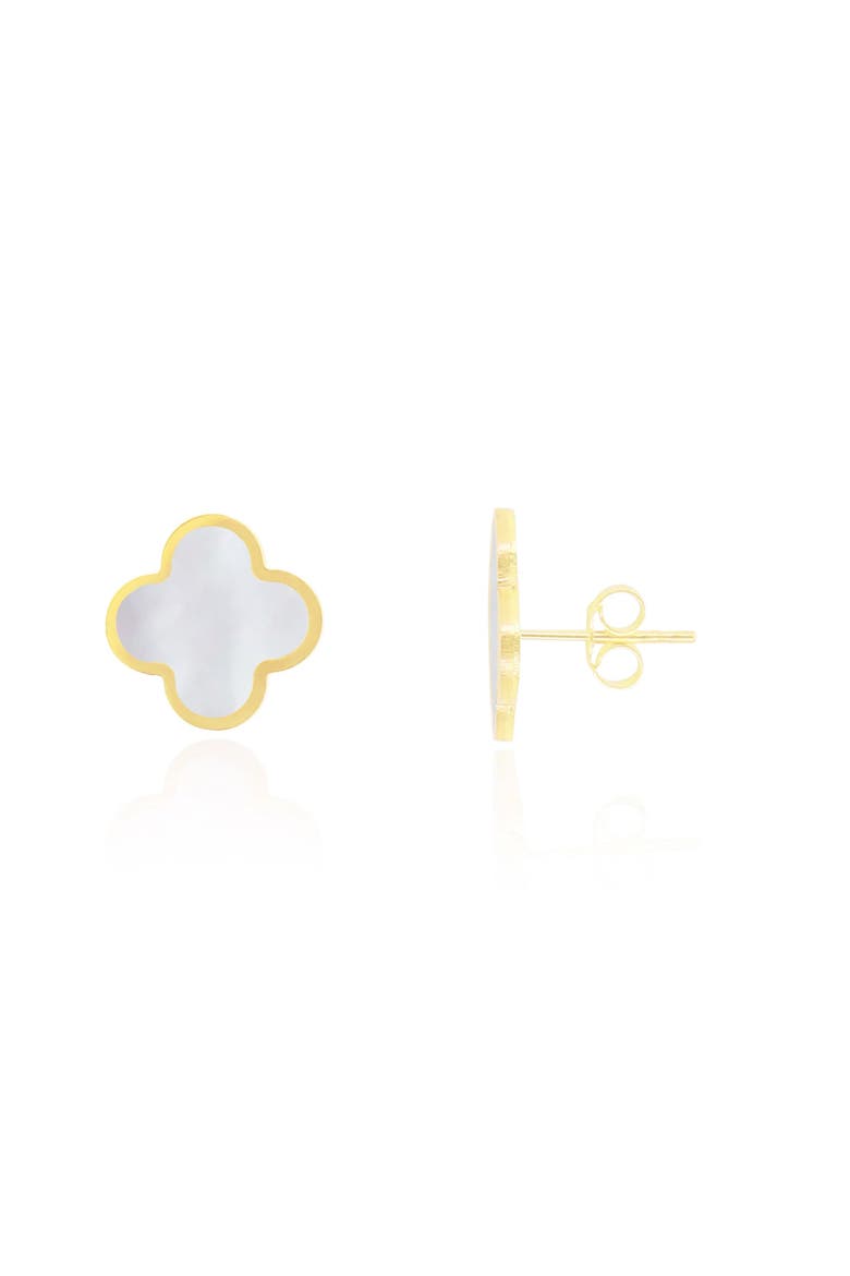 Large Mother of Pearl Clover Stud Earrings, Main, color, Mother of Pearl