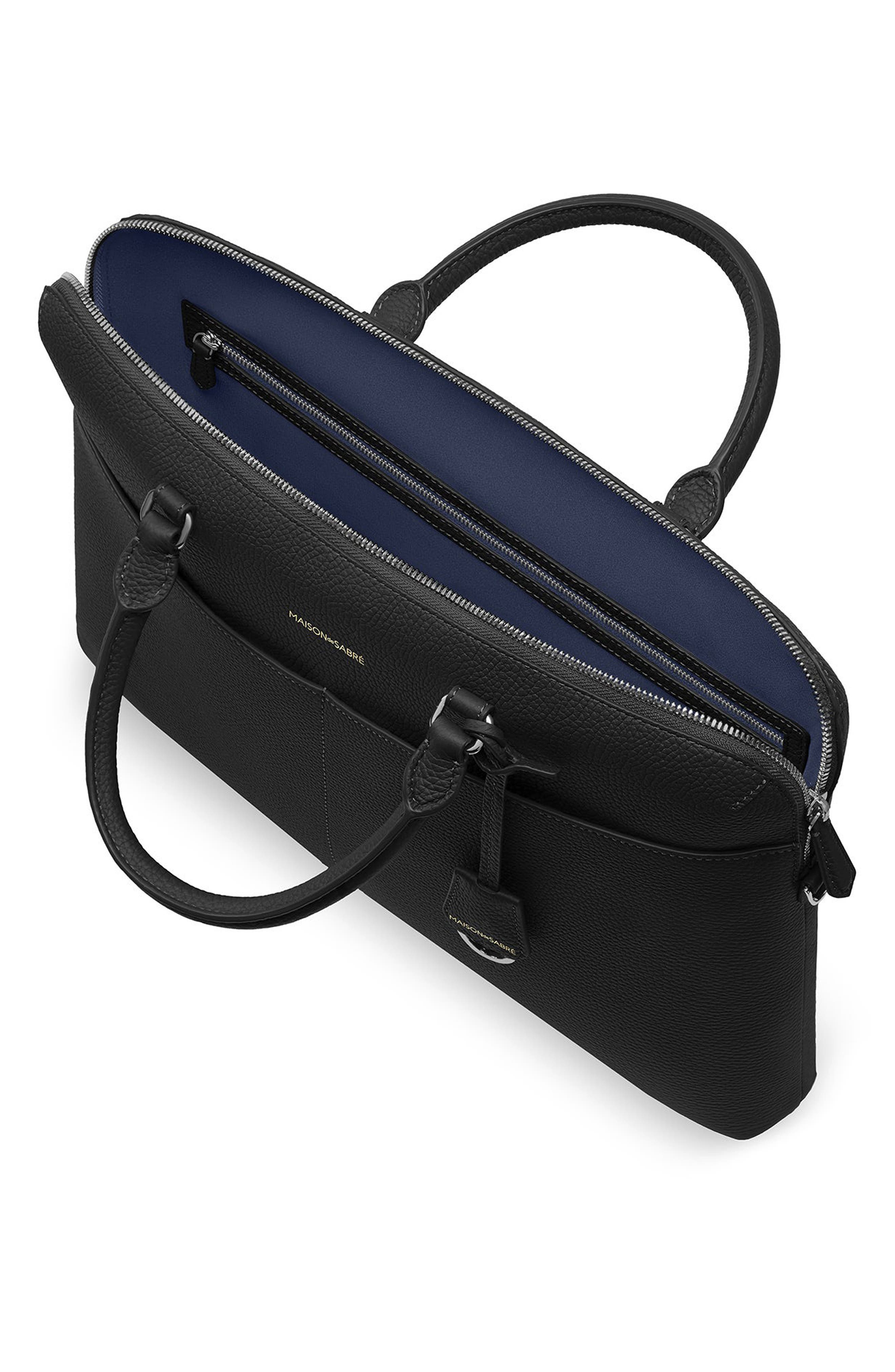 MAISON de SABRÉ Leather Laptop Bag, Alternate, color, Black Caviar