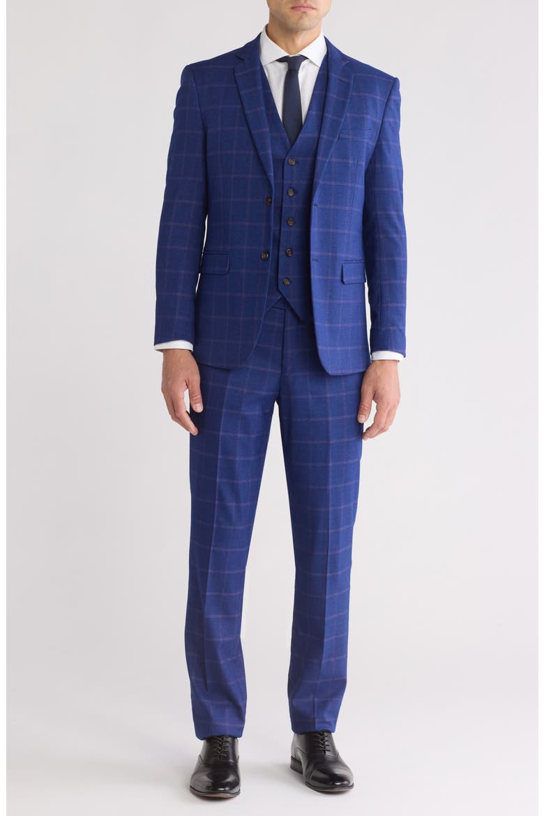 Slim Fit 3-Piece Plaid Suit, Main, color, INDIGO