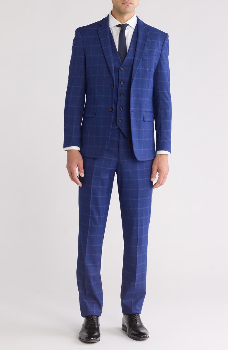 Gino Vitale Slim Fit 3-Piece Plaid Suit, Main, color, Indigo
