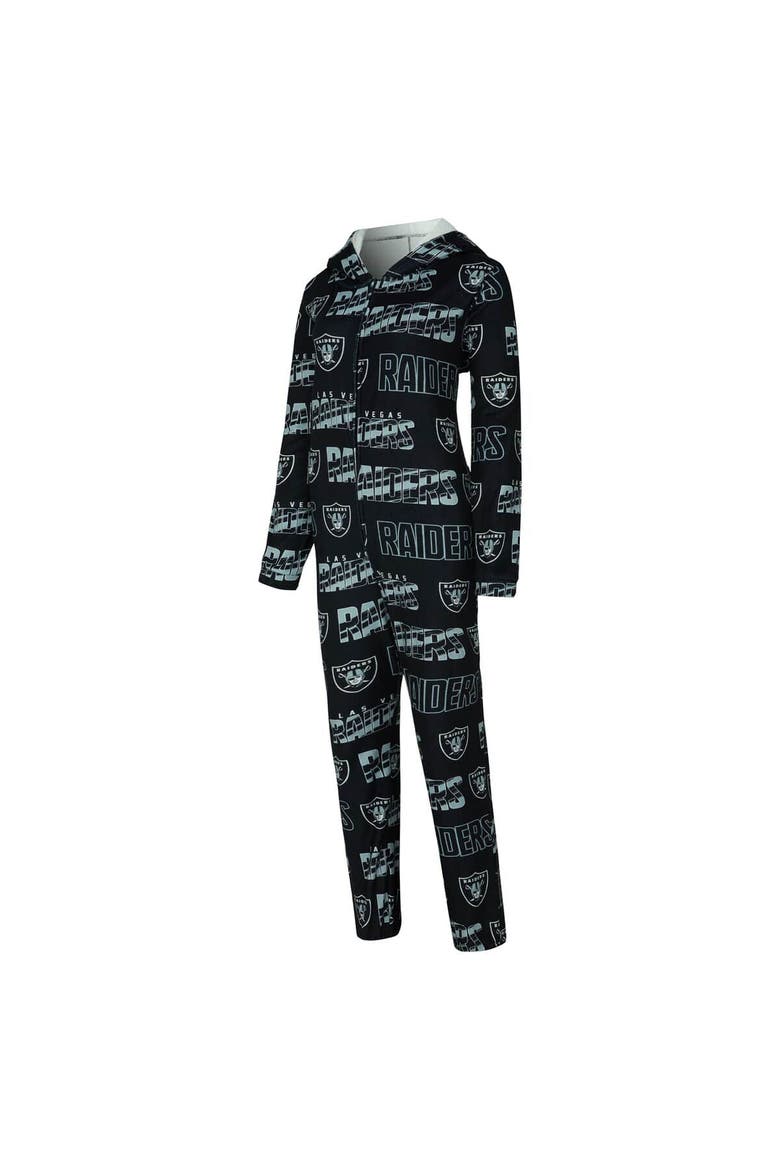 Women's Concepts Sport  Black Las Vegas Raiders Roadway Allover Print Microfleece Full-Zip Union Suit, Alternate, color, Black