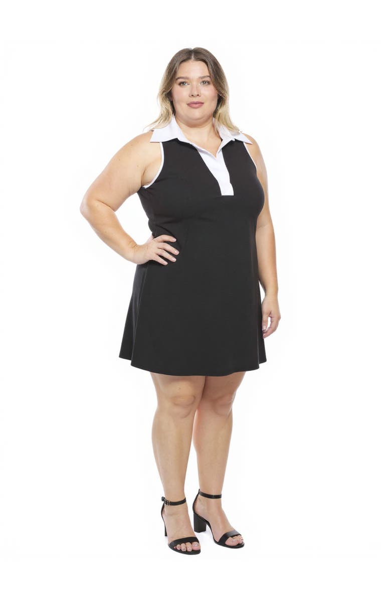 24seven Comfort Apparel Plus Size Sleeveless CollaSoft Flare A-Line Mini Dress, Alternate, color, Black
