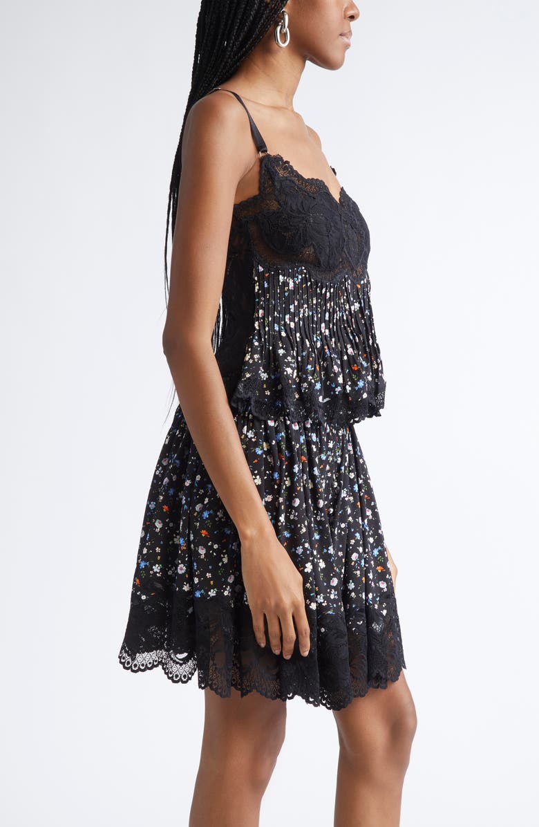 Rabanne Pleated Floral Lace Top, Alternate, color, Black