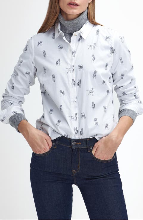 Brambles Dog Print Cotton Button-Up Shirt