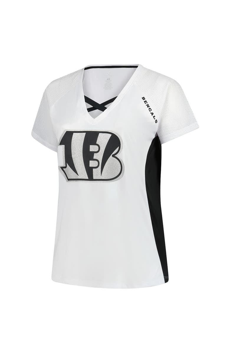FANATICS Women's Fanatics White Cincinnati Bengals Plus Size Glitter Lace-Up V- Neck T-Shirt, Alternate, color, White