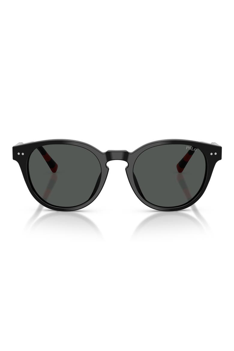 52mm Round Sunglasses, Main, color, SHINY BLACK / DARK GREY