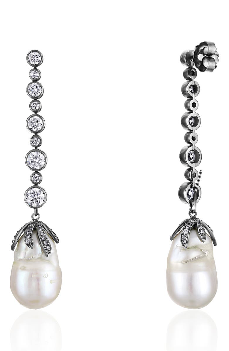 Mindi Mond Freshwater Pearl & Diamond Claw Drop Earrings, Alternate, color, 18K Dark Rhodium / Pearl / Dia