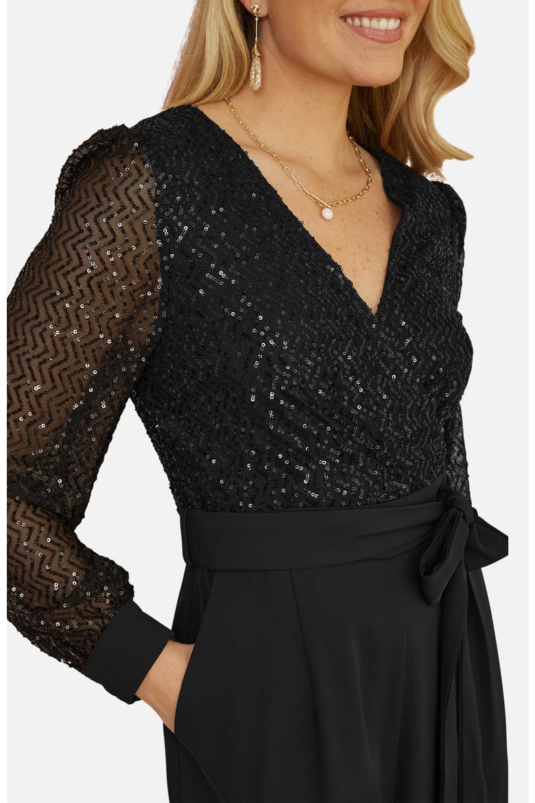 Sequin Wrap Over Jumpsuit, Alternate, color, Black