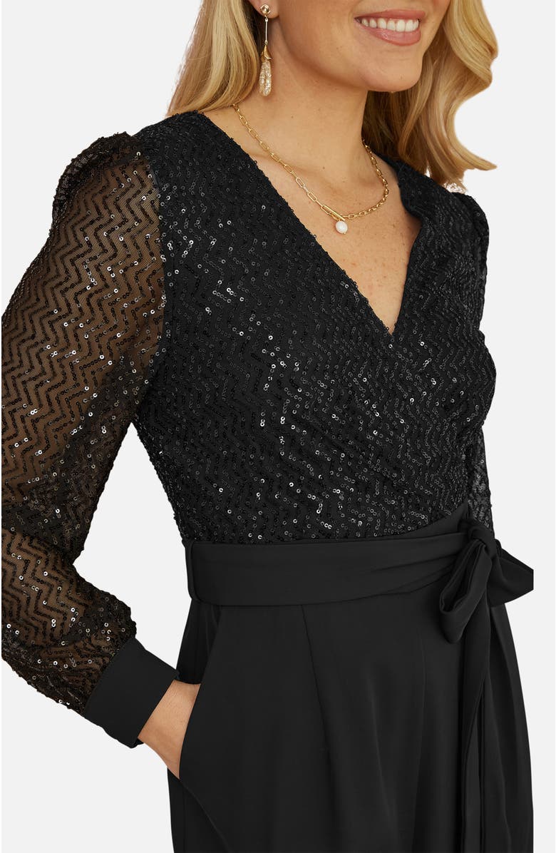 Yumi Sequin Wrap Over Jumpsuit, Alternate, color, Black