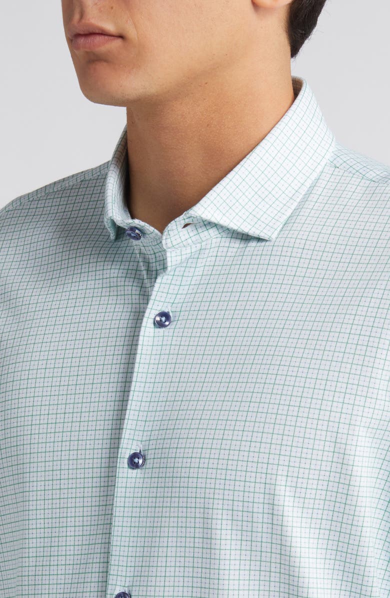 Stone Rose Microcheck Performance Knit Button-Up Shirt, Alternate, color, 