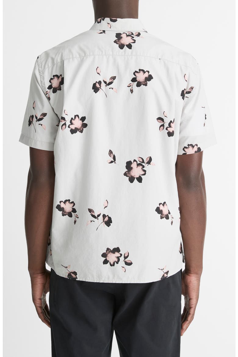 Cascading Floral Short Sleeve Button-Up Shirt, Alternate, color, DOVE GREY/ PINK HAZE