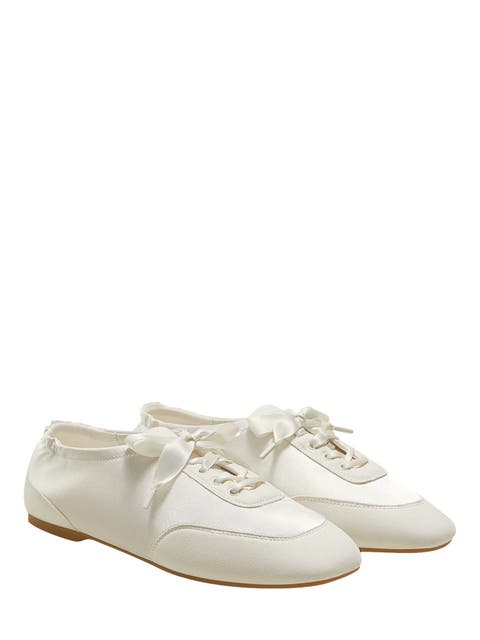 Square-Toe Lace-Up Satin Sneakerina (Cristina)