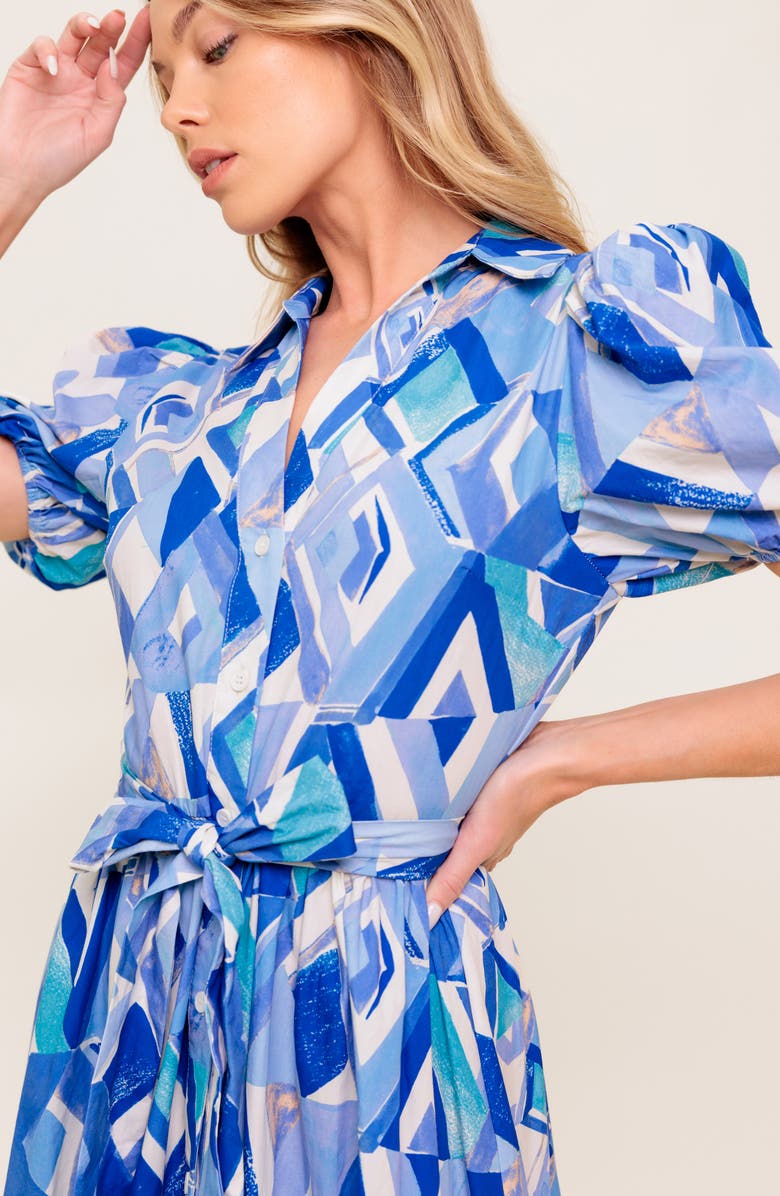 FLYING TOMATO Puff Sleeve Print Shirtdress, Alternate, color, Ivory Blue