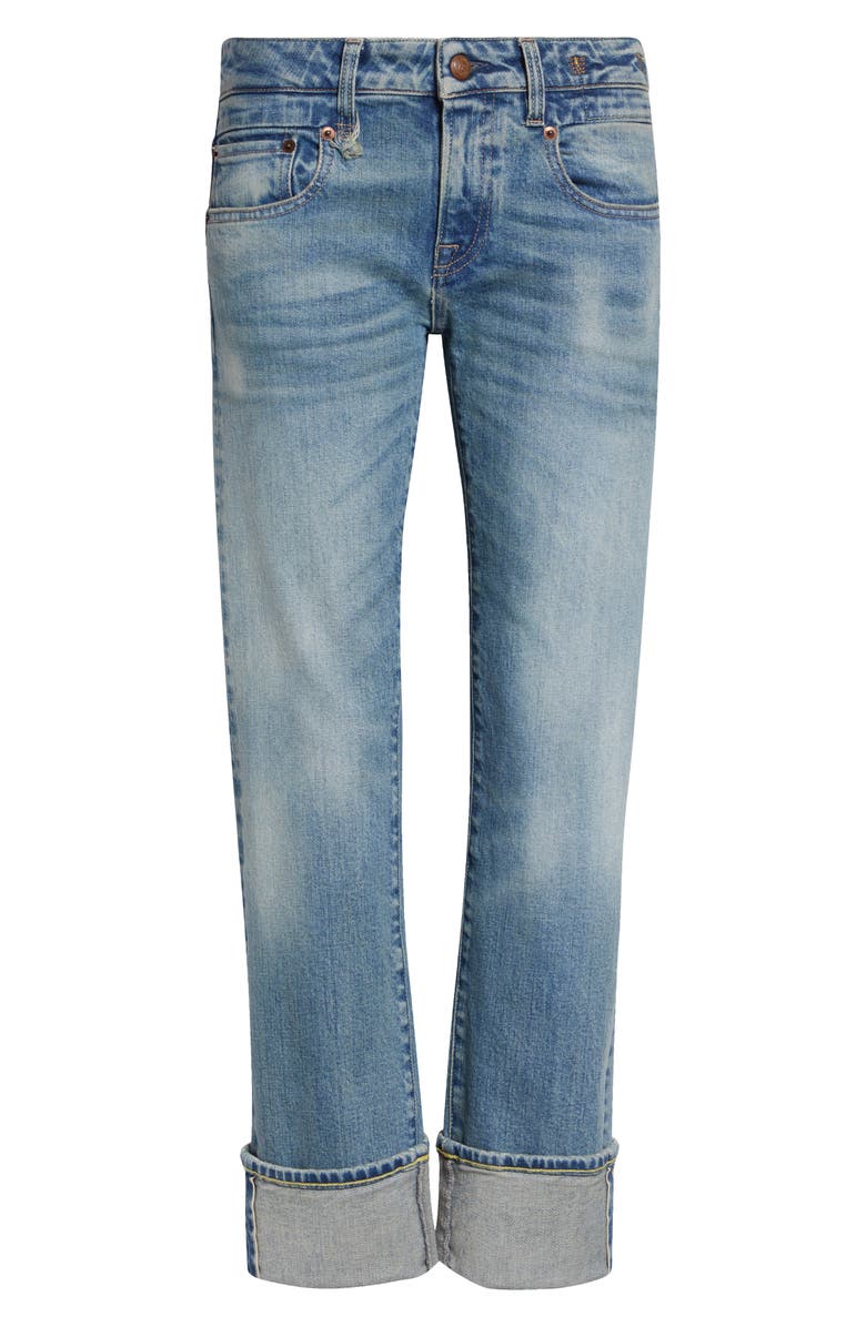 R13 Cuffed Straight Leg Boyfriend Jeans, Alternate, color, Lapis Selvedge Blue Stretch