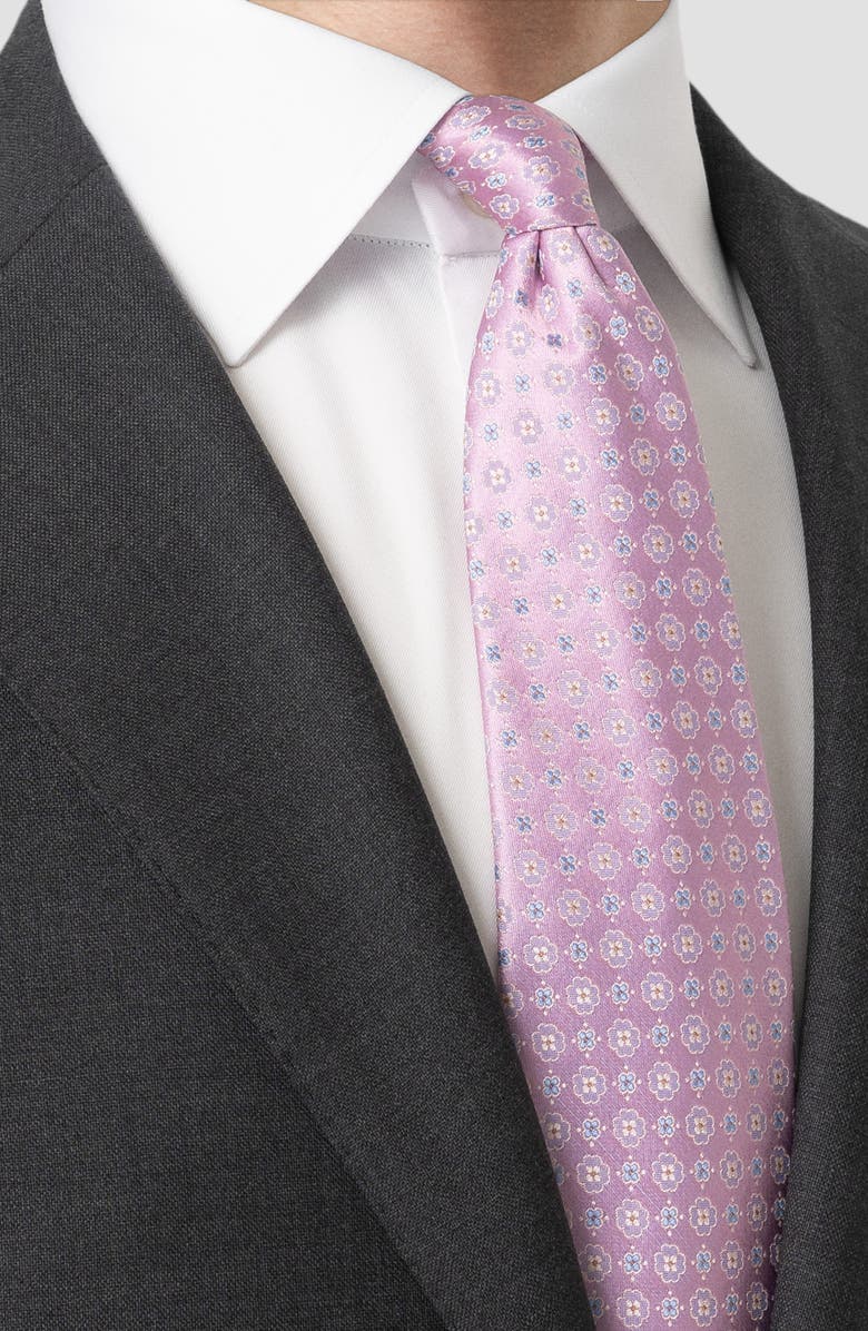 Eton Floral Jacquard Silk Tie, Alternate, color, Medium Pink